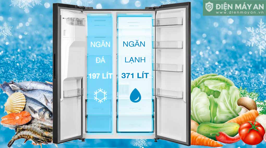 Tủ Lạnh Toshiba Inverter 568 Lít Side By Side GR-RS755WIA-PGV(22)-XK - dung tích sử dụng